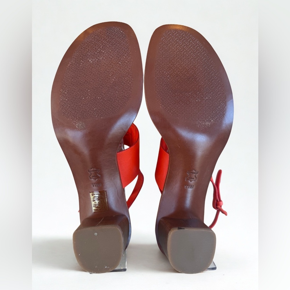 NWOB TORY BURCH Double T City Sandal Red Leather Block Heel 11M + Dust Bag - Picture 4 of 7